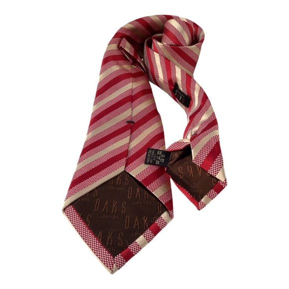 DAKS LONDON Red Striped Silk Tie Italy 60-"3.5" EC - Picture 3 of 6